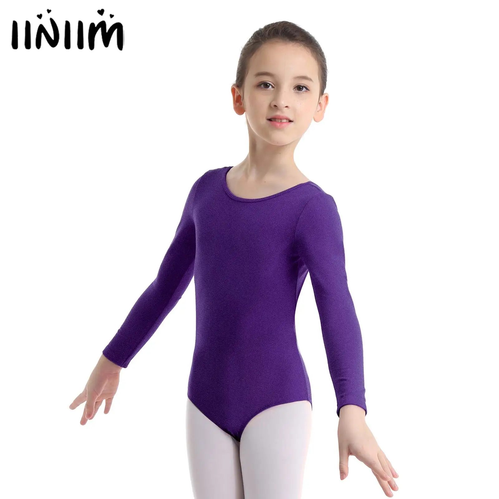 女の子体操バレエジャージーレオタードコスチューム長袖無地ダンスレオタードボディスーツバレエダンサーレオタードボディスーツ