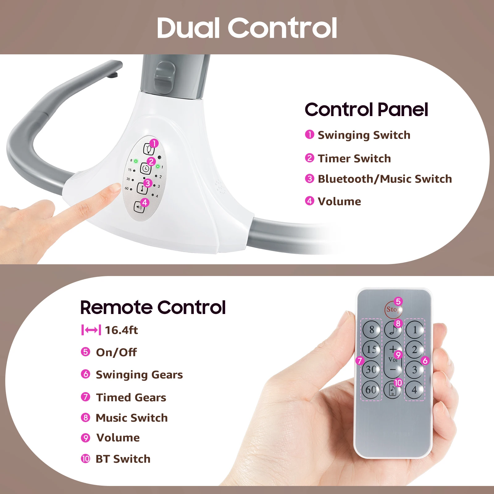 Детские качели для младенцев, детские качели с 4 скоростями, 12 колыбелами, электрические качели для ребенка, 3-точечный ремень и пульт дистанционного управления