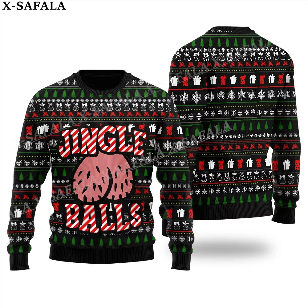 Funny Jingle Balls Naughty Ugly Christmas Knit Sweaters Christmas Gift Jumpers Tops Couple Party Unisex Casual-3