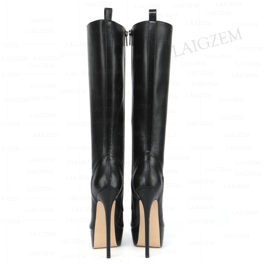 SEIIHEM Women Knee High Boots Platform Full Zip Up Thin High Heels Tall Boots Ladies Shoes Woman Botas Large Size 39 44 45 52