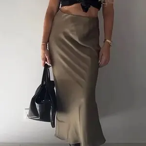 Trafza-eleganter fester Sattin-Himmel, schicker Y2K-Hochtail 10 Hauptverkaufsrock Midi Satin - №10