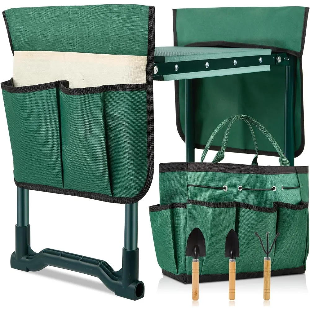 Garden Kneeler และที่นั่ง, 2-in-1 สตูลสวน 10 "กว้างนุ่มเข่า Pads,heavy-Duty พับสวน Bench เก้าอี้