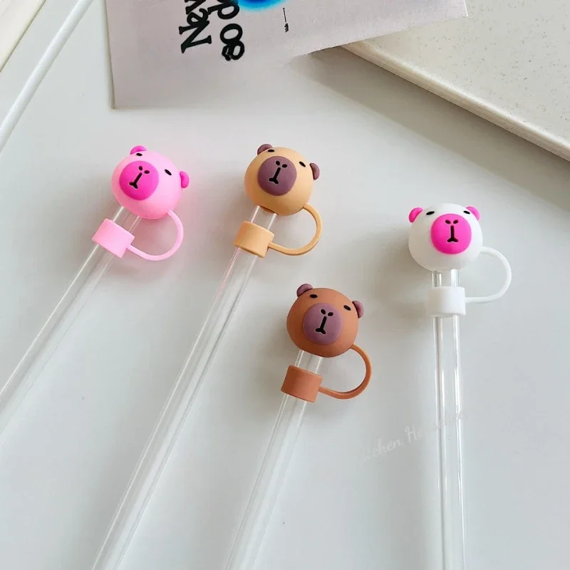 10mm Cartoon Capybara Silicone Straw Tips Drinking Dust Cap Splash Proof Plugs Cover Creative Stanley Cup Accessories Straw