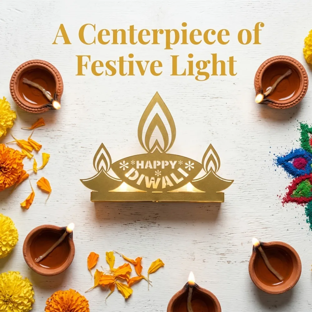CIFBUY Gold Hollow Iron Diwali Candle Holder Festive Tabletop Decor Pooja Home Accent Holiday Gift