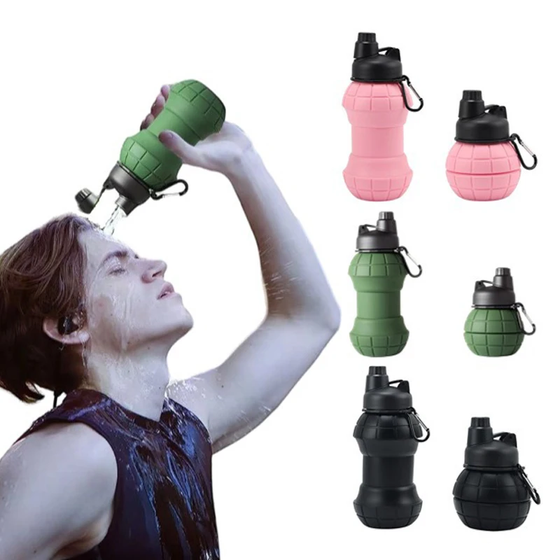 Fold Water Bottle Camping Cups New Design Grenade Shape Water Cup With Lid For Fitness Camping Outdoor Sports