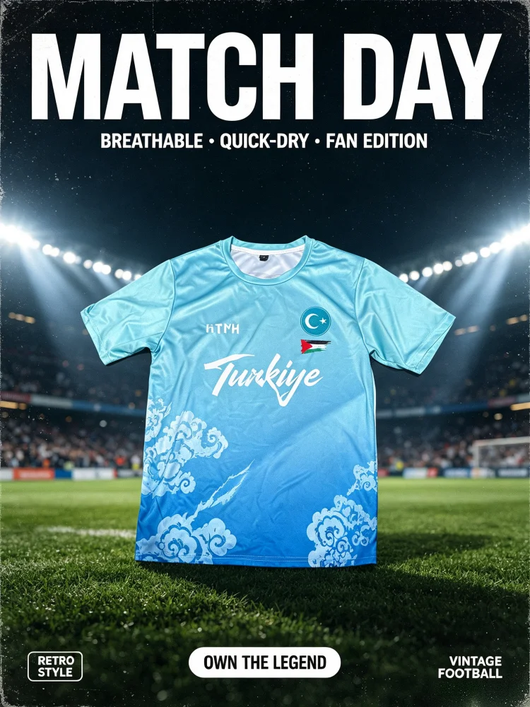 2026 New Turkey X Palestine Solidarity Jersey Summer Breathable Quick-drying Light-blue Casual Sports T Shirt Family Kids Tees
