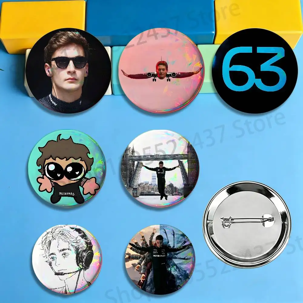 Racer G-George Russell Cartoon Brooches for Bag Decor Jewelry Accessories Gift 25/32/44/58/75mm Round Cartoon Badges