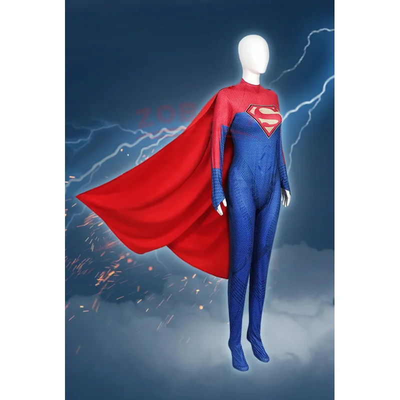 Flash Super Lady Cosplay Kostuum Kara Zor El Battle Jumpsuit Fantasie Halloween Outfit 3d Bedrukte Zentai Blauwe Bodysuit