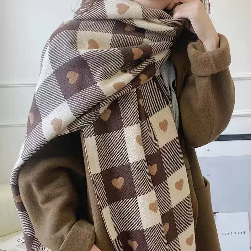 

1pcs Women's Autumn and Winter Heart-Patterned Scarf, Women's Plaid Comfortable Scarf, Thick Large Blanket Shawl Scarf