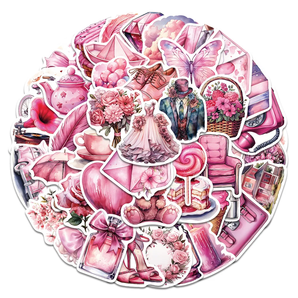 10/30/50Pcs Pink Wedding Waterproof Graffiti Sticker Aesthetic Decorative Luggage Cup Laptop Phone Scrapbook Notebook Stickers