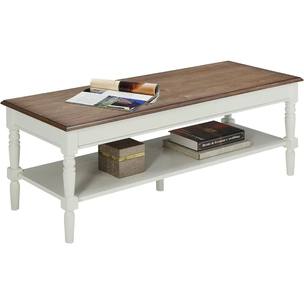 Furniture Coffee Table with Shelf Driftwood White Living Room Center Table Quick and Easy Set Up with Storage Space