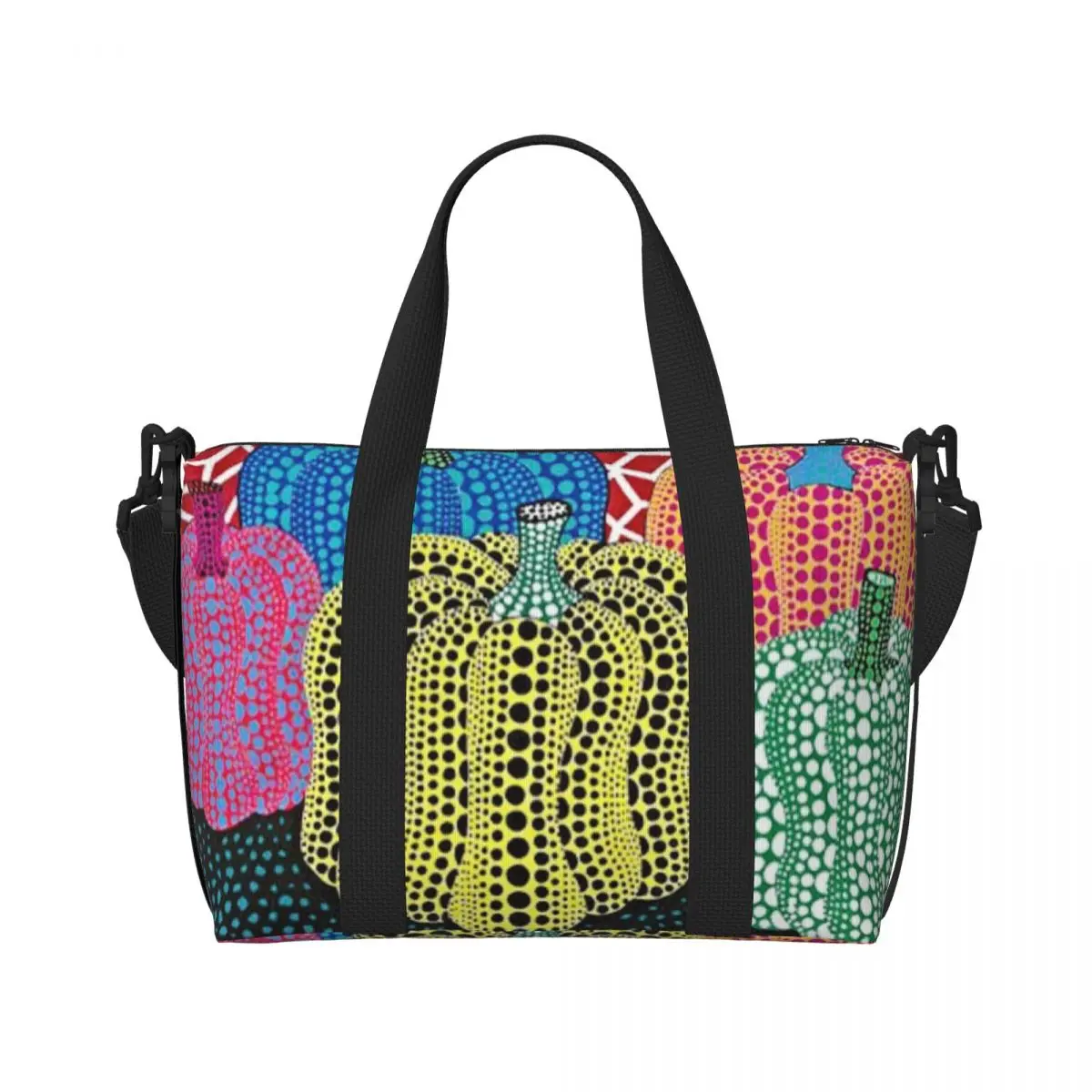 Custom Three Polkadot Pumpkin Art Beach Tote Bag for Women Yayoi Kusama Large Compartment Beach Gym Travel Bags