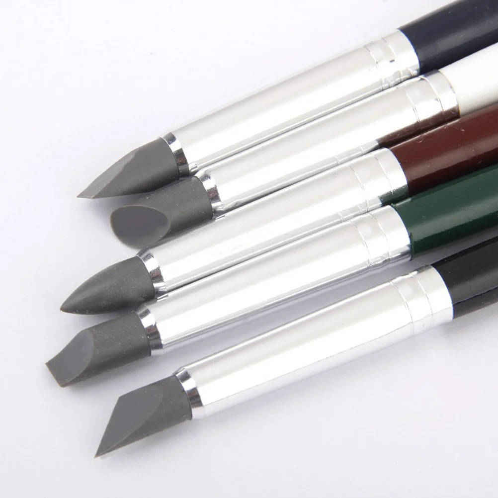 

5Pcs Flexible Clay Sculpting Shaping Pens Multicolor Silicone Tip Wood Handle Tools for Carving Fingerprint Removing Modeling