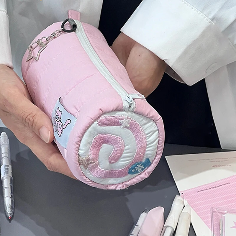 Ins Cute borsa per penna rosa di grande capacità astuccio per matite morbido creativo organizzatore di cancelleria forniture scolastiche Creative