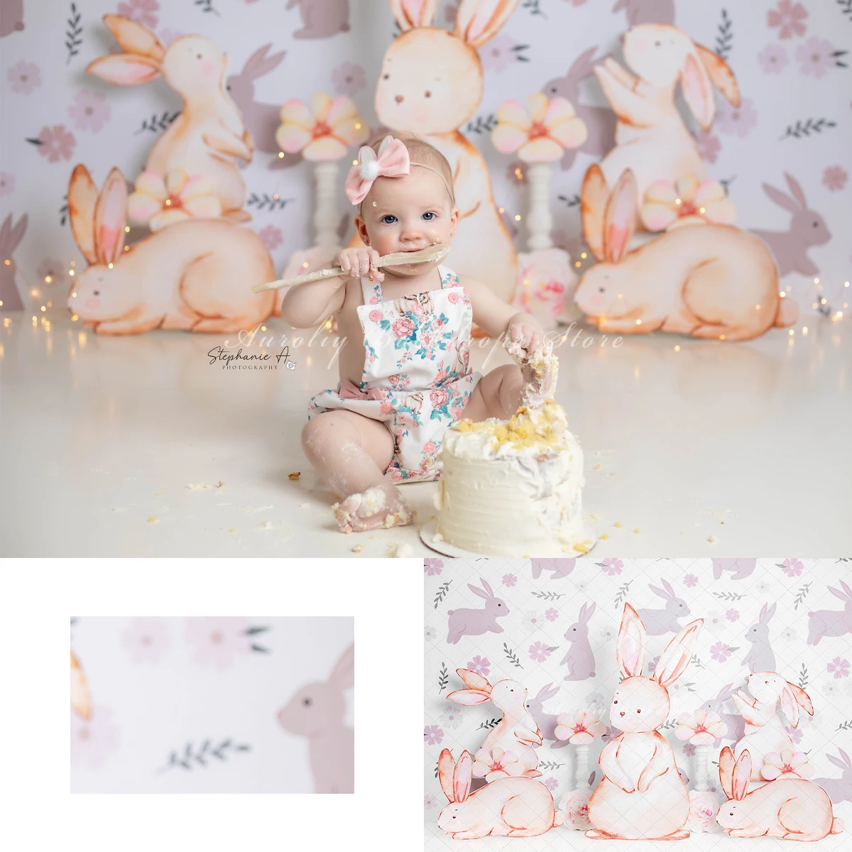 

Rabbits In Garden Backgrounds Cake Smash Kids Adult Photography Props Child Baby Decors Easter Bunny Photo Backdrops