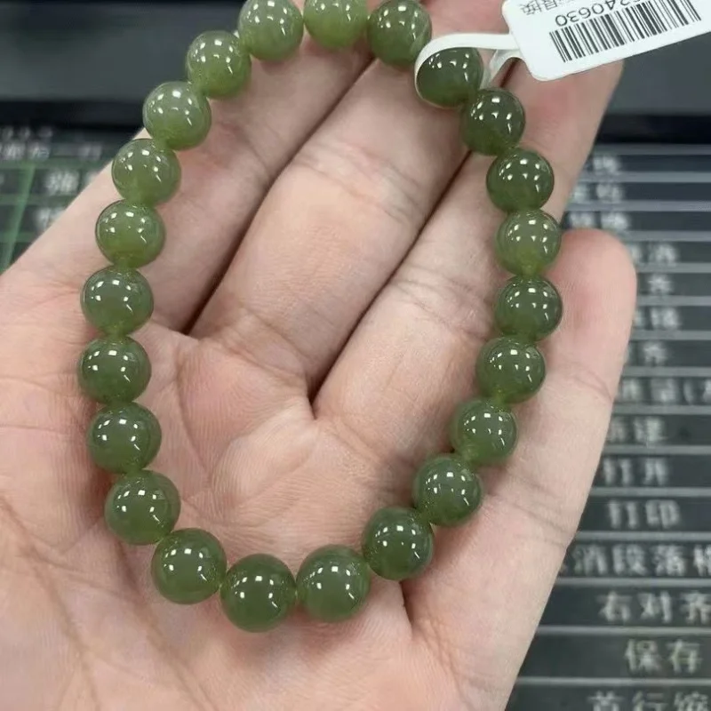 Natural 8mm Hetian Jade Clear Water Single Strand Bracelet, High Ice Plain Style, Transparent Color