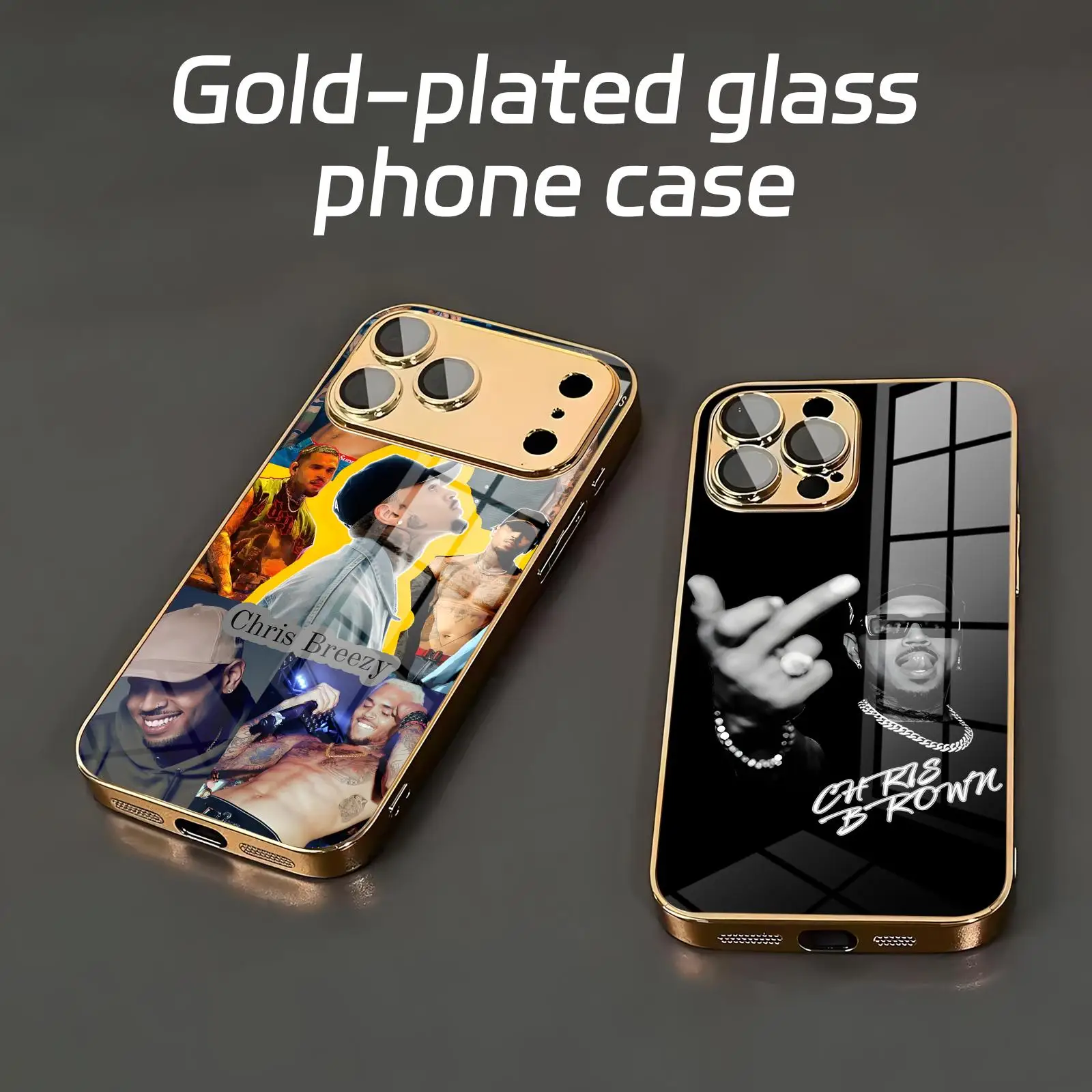 Coque de téléphone en verre électroplaqué Rapper Chris Brown Breezy pour iPhone 17 16 16e 15 14 13 12 Plus Mini Pro Max