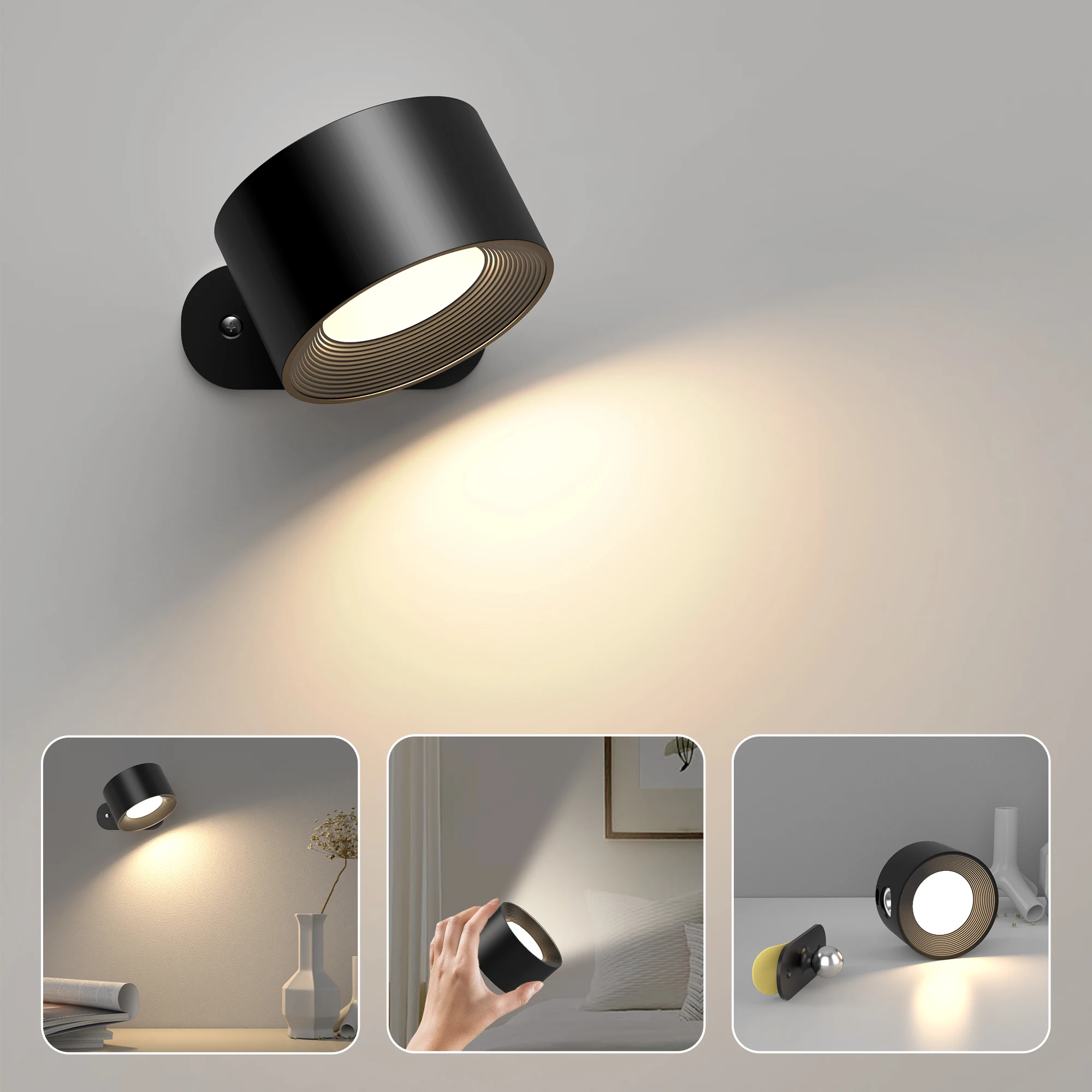Modern LED Wall Sconces Lamp, USB Charging Port, Touch Controlled 3-level Brightness Spot Light, 360 Degree Free Rotation Light