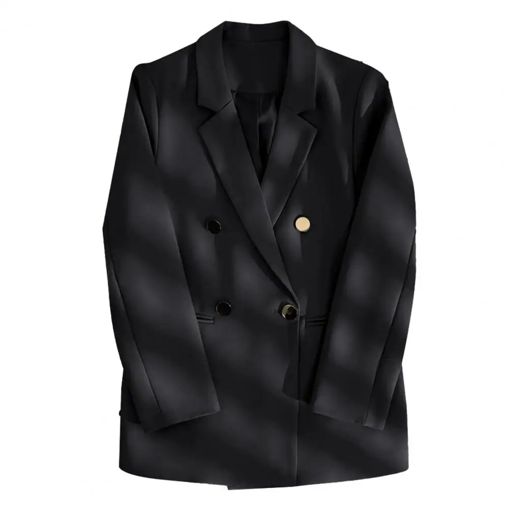 سترة بدلة نسائية أنيقة معطف بدلة مزدوج الصدر مع طية صدر السترة وأكمام طويلة سترة صوفية غير رسمية متعددة الاستخدامات للأناقة