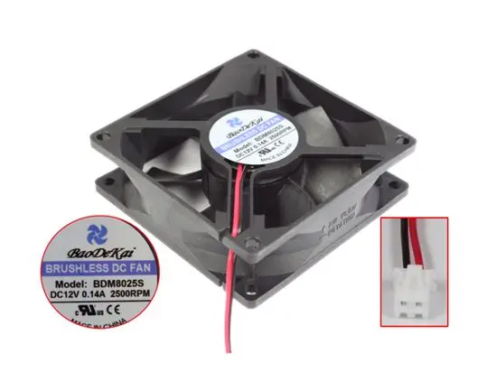 BaoDiKai BDM8025S DC 12V 0.14A 80x80x25mm 2-Wire Server Cooling Fan