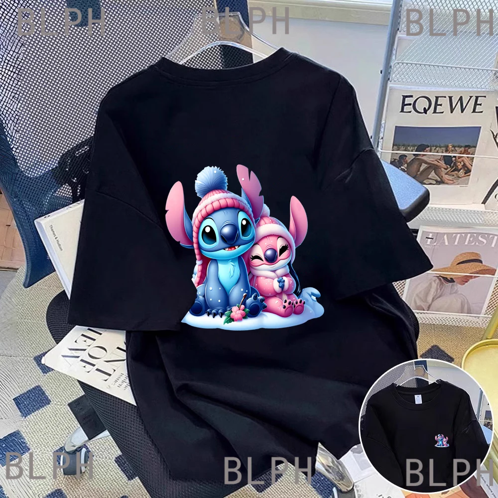 

2025 Mother And Son Disney Stitch Parent-child T-shirt Mom And Girl Hawaiian Ohana Themed Cotton Thin