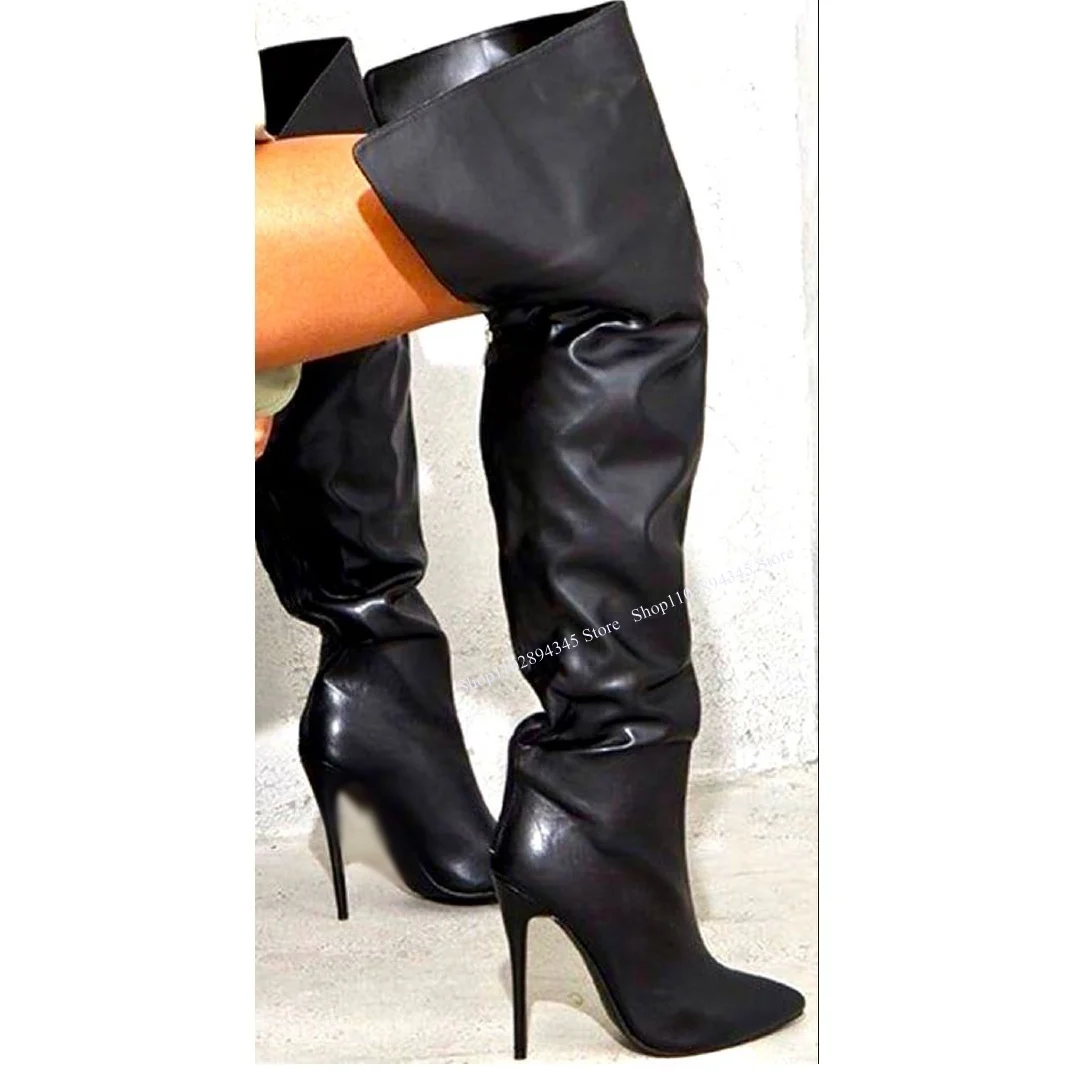 Black Matte Cut Out Zipper Boots Thin High Heel Pointed Toe Fashionable Sexy 2024 Winter Big Size Woman Shoes Zapatillas Mujer