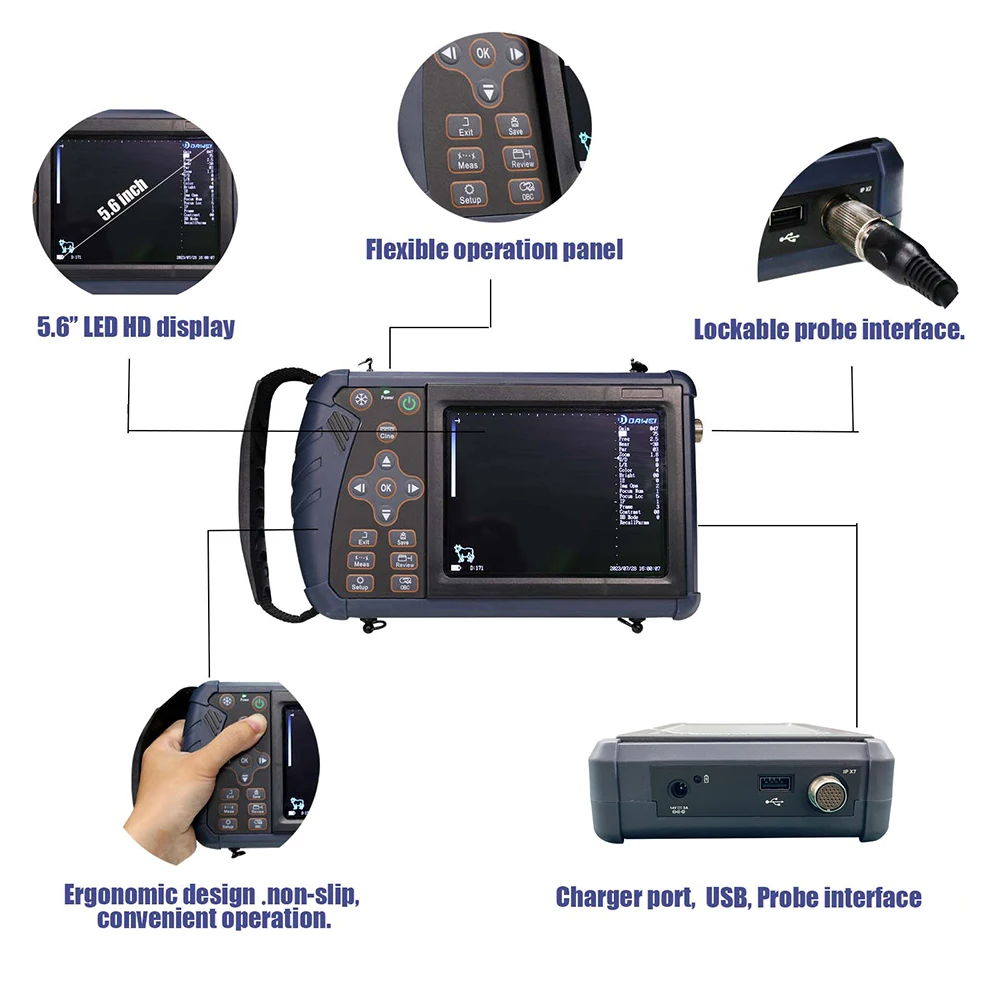 DAWEI S1 Portable Veterinary Ultrasound Machine Outdoor Vet B-Ultra Scanner with 3.5MHz Convex Probe for Pig Sheep Dog Pregnancy