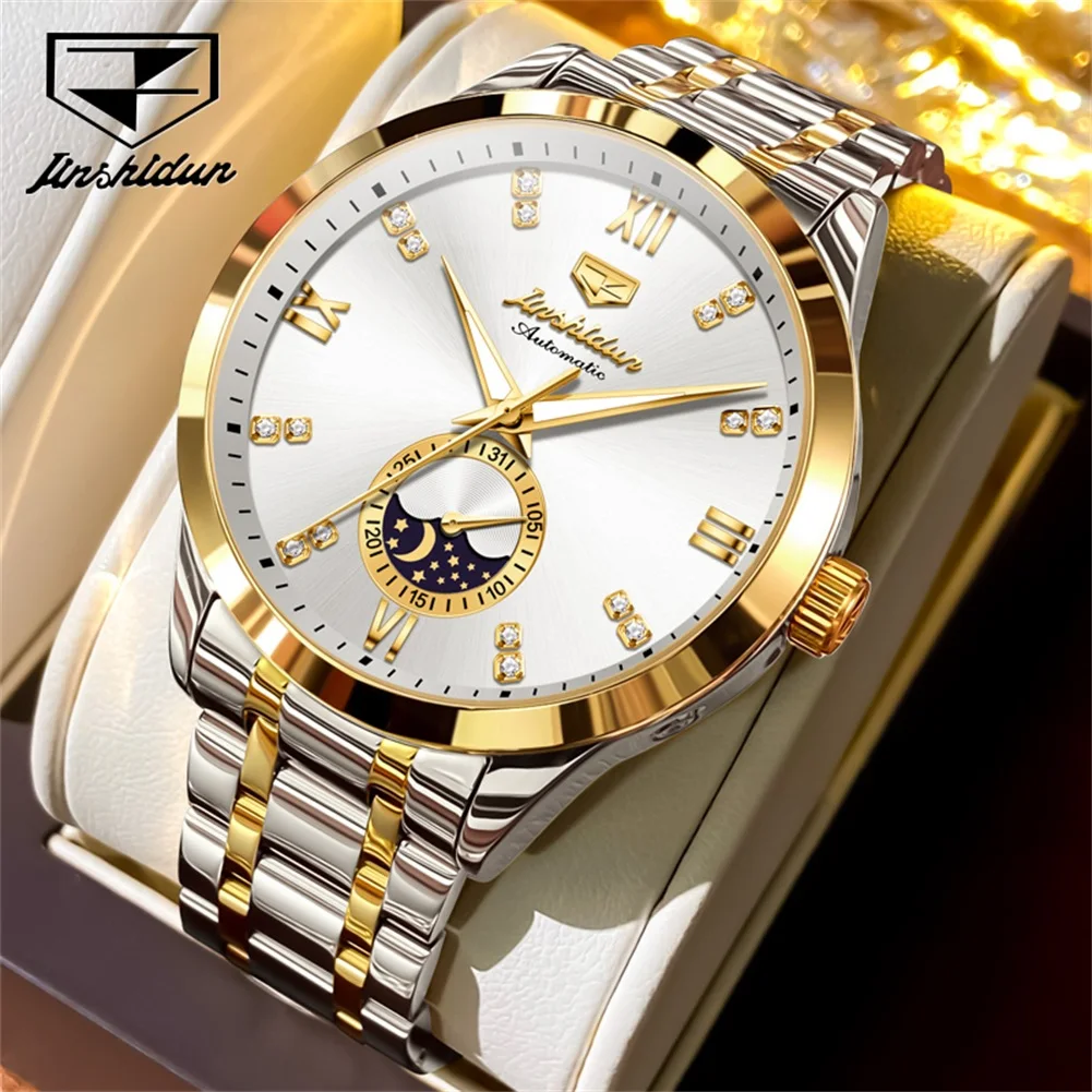 JSDUN brand Original Certification Men's Watches Automatic Mechanical Watch for Male Waterproof Moon Phase Fashion Wristwatch