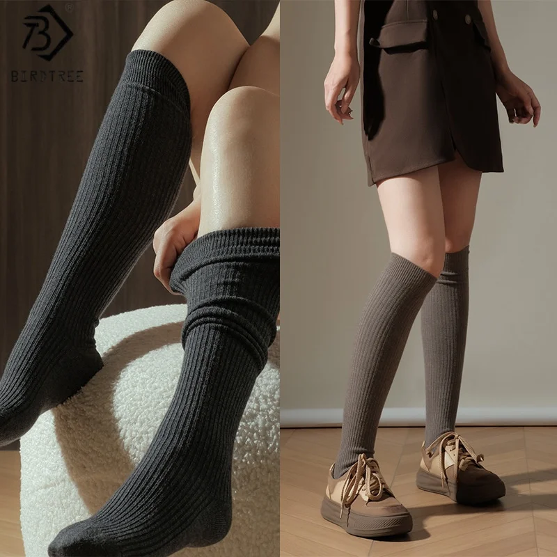 

Birdtree, 3 пары повседневных длинных чулок для женщин, смешанные шерсти, удобные теплые однотонные носки, новинка осени и зимы 2025 A5N211JF