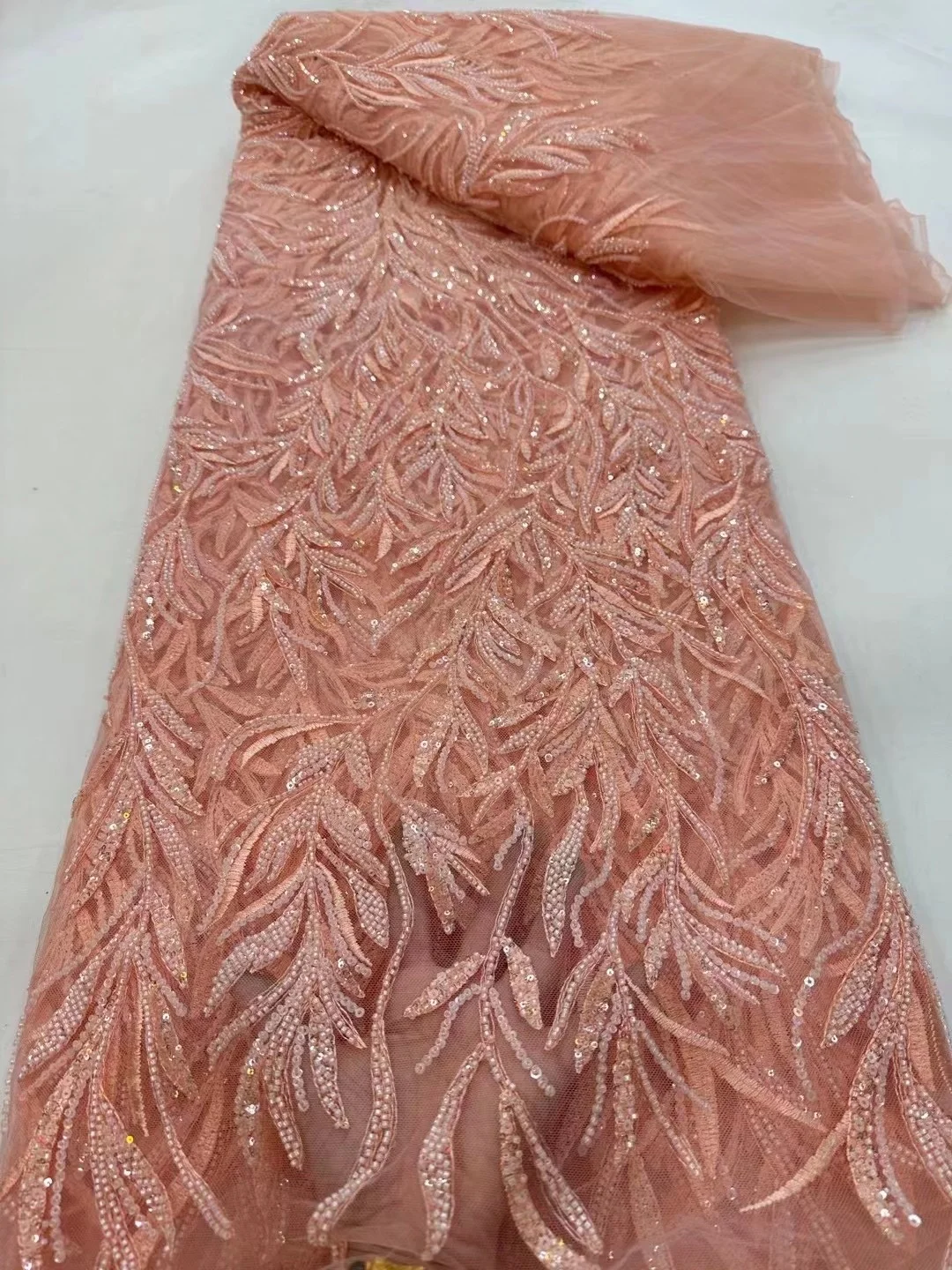 

Роскошная французская Тюлевая ткань с блестками, сетчатая кружевная ткань, африканская кружевная ткань ручной работы с бусинами, для нигерийского свадебного платья, женское Шитье