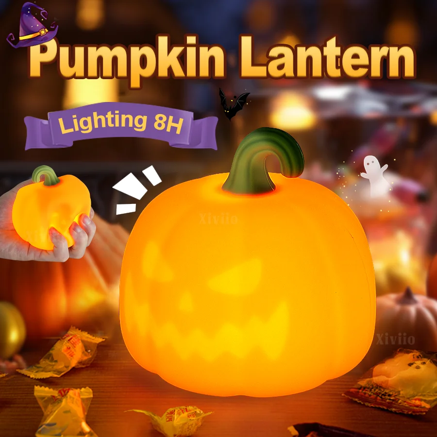 2025 أضواء اليقطين للهالوين لينة سيليكون فانوس الليل الاطفال هدية غرفة حديقة حفلة شجرة عيد الميلاد الديكور مصباح لتهيئة الجو عيد الميلاد شجرة عيد الميلاد ضوء عيد الميلاد ضوء عيد الميلاد