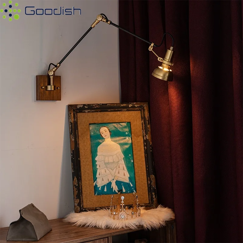 Modern Simplicity Copper 360 Degree Adjustable Long Swing Arm LED Wall Lamps Art Lights for Bedroom Home Decoration Chandeliers