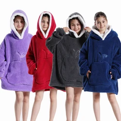 100-160cm Kid Free Size Hoodies Winter Homewear Clothes Flannel Blanket with Sleeves Girl Pullover Clothing Children Sweatshirts