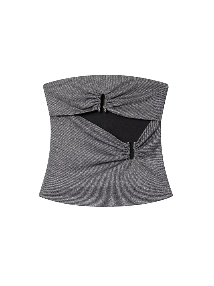 

European and American style 2025 autumn new women's clothing slim and versatile hollow design elastic tube top