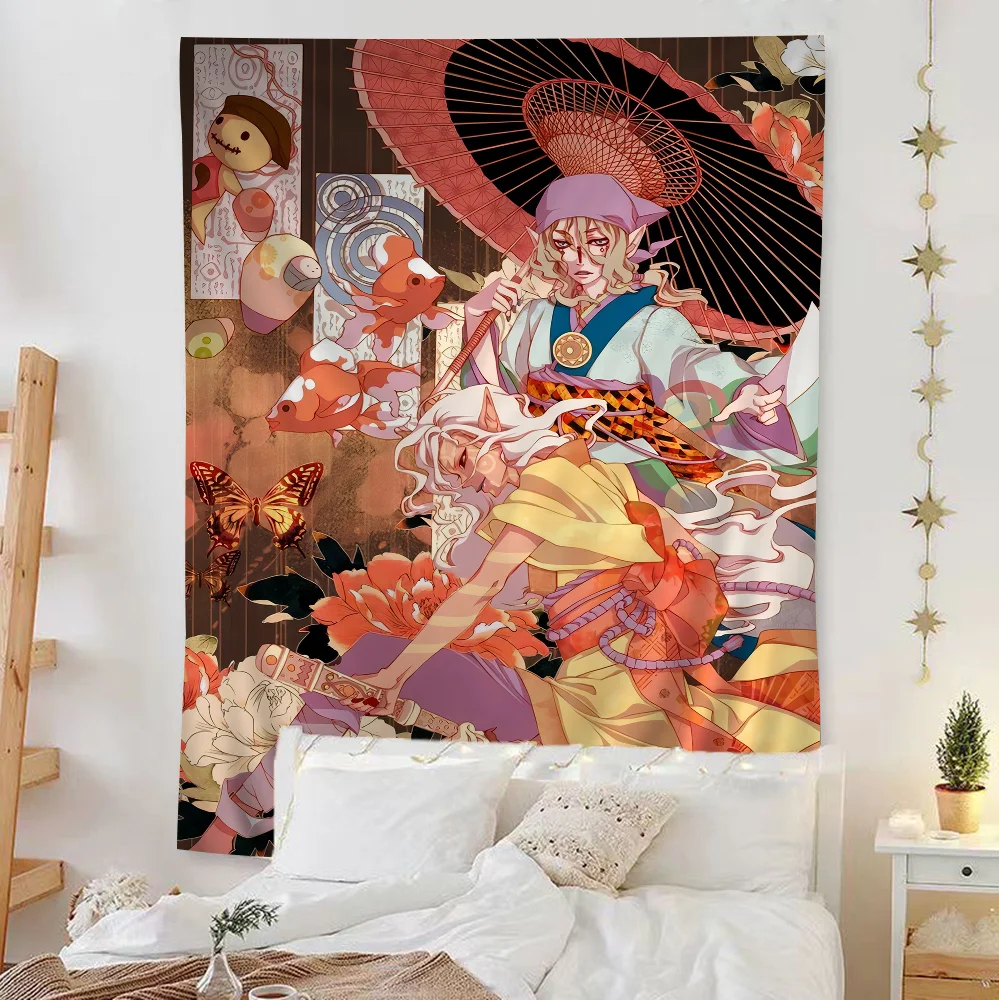 Mononoke Kusuriuri Colorful Tapestry Wall Hanging Hippie Flower Wall Carpets Dorm Decor Wall Art Decor