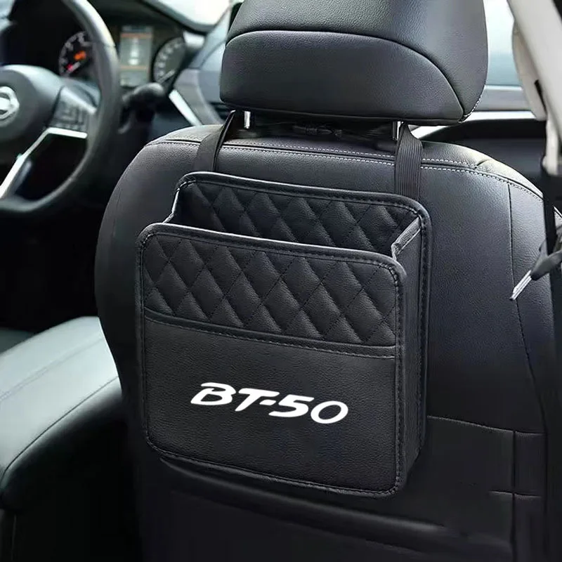 

Car Back Seat Storage Bag Organizer Box Pu Skin With logo Storage Bag Black Organizer Hanging for Mazda BT-50 Car Accessories