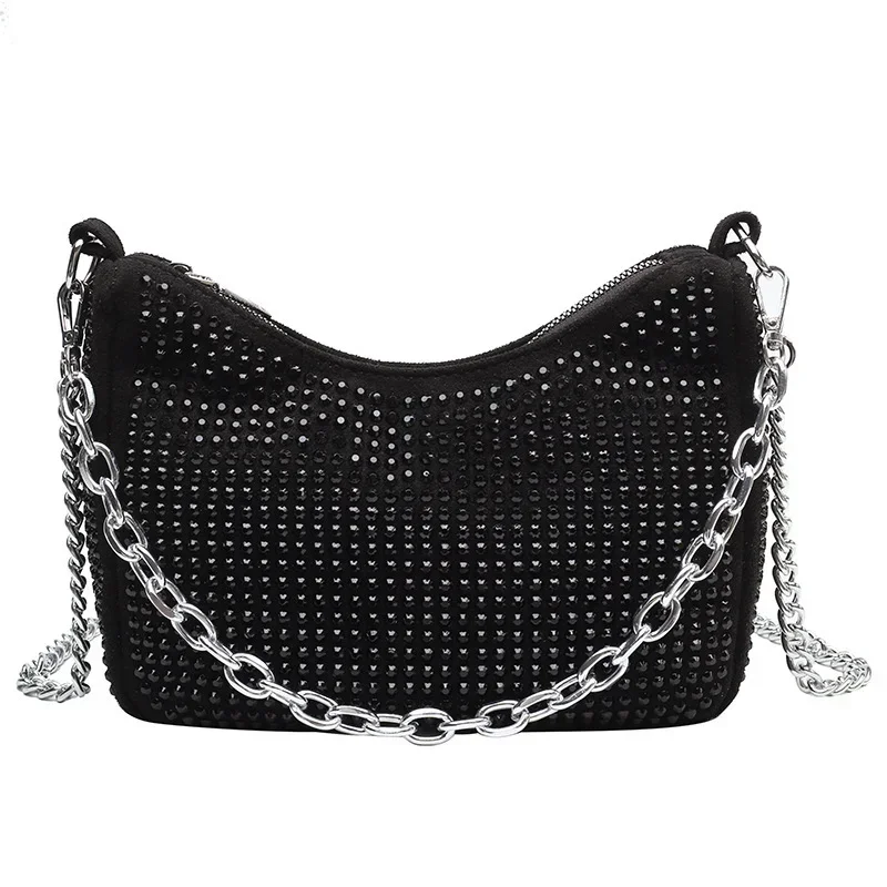 Bolso Hobo de estilo Punk para mujer, bolso de hombro con diamantes de imitación, con asa superior brillante