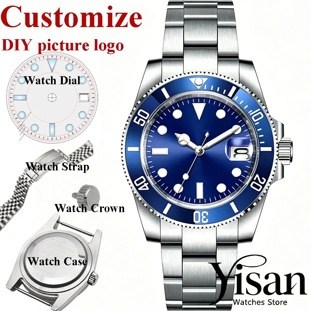 

Yisan 40mm custom watches NH35 movement Classic style silver case sapphire crystal ceramic ring fashion customized men's watches