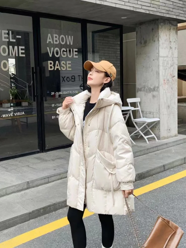 Winter Warm Coat Hooded Long Down Jacket Women's Down Jacket 2024 New Korean Version of The Fluffy Temperament Slim Casual Parka