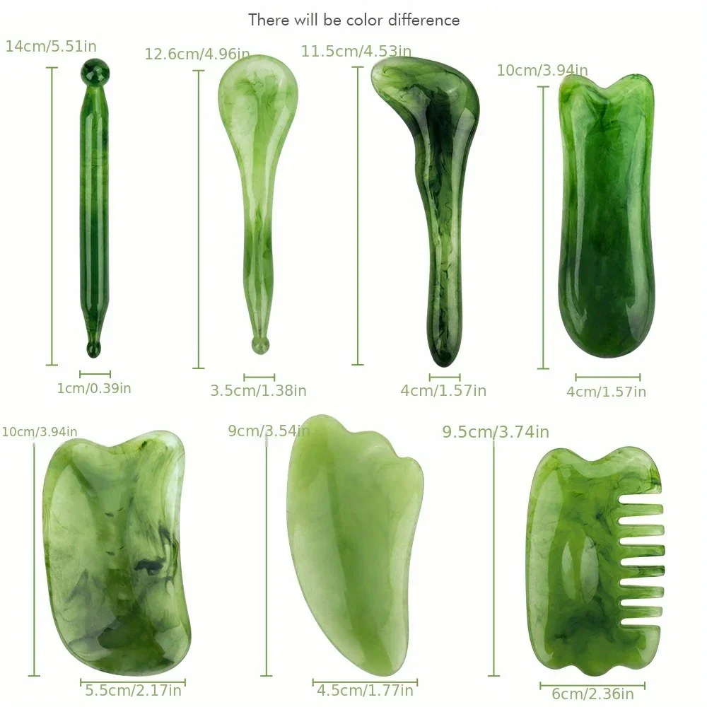 7PCS Guasha นวดความงามขูดนวด Scraper เรซินธรรมชาติ GuaSha เครื่องมือนวดชุดเครื่องมือสําหรับใบหน้ากลับและคอ Skin Care