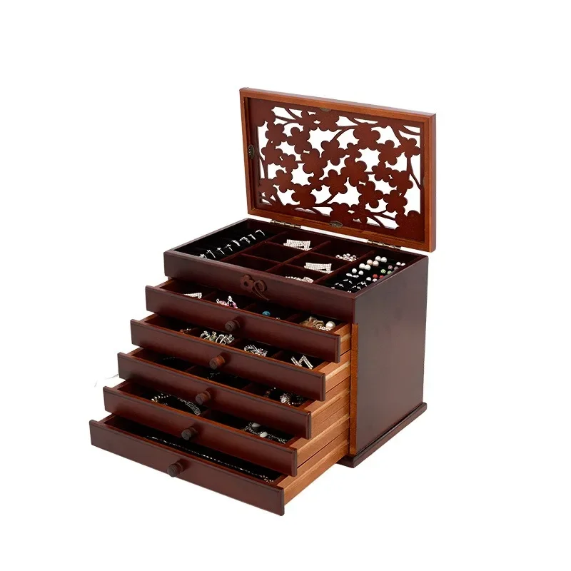 Hollow multi-layer jewelry storage box Chinese retro jewelry collection display  Direct supply Wooden jewelry box storage