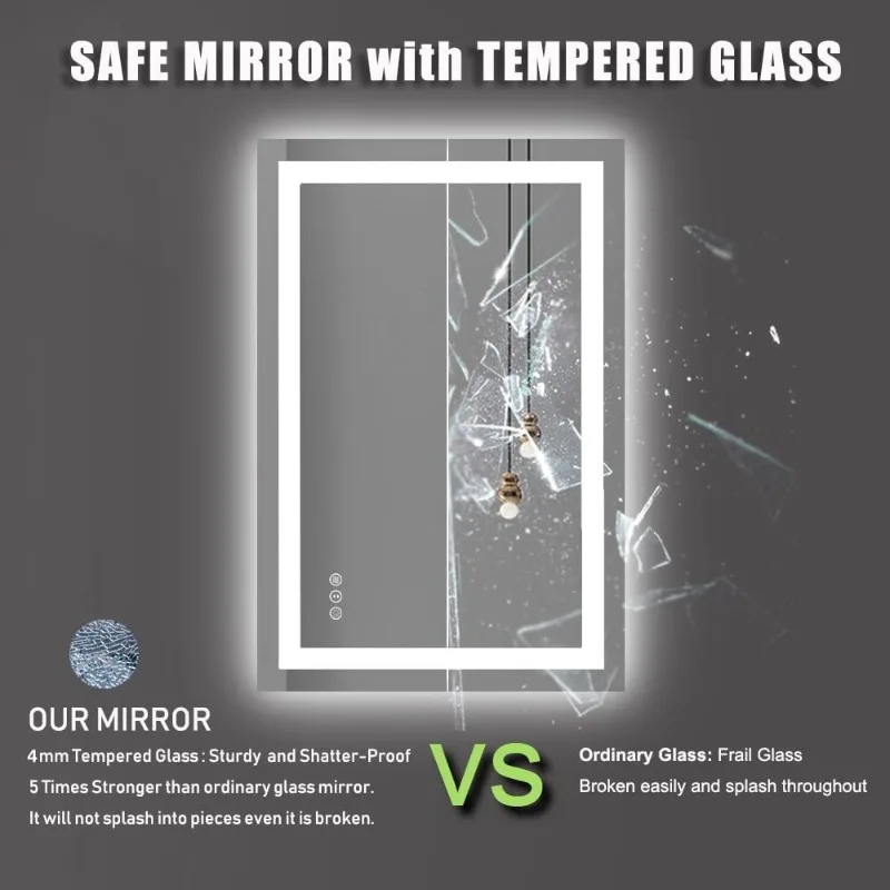 

LED Mirror For Bathroom, 24"X32" With Front And Backlight, Stepless Dimmable Wall Mirrors With Anti-Fog, Shatter-Proof, M