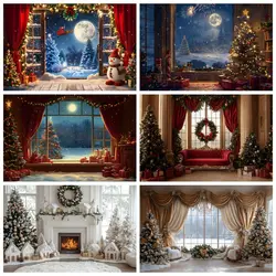 Christmas Backdrop for Photography 2024 Xmas Tree Party Gifts Fireplace Room Window Toy Baby Family Photography Background Decor