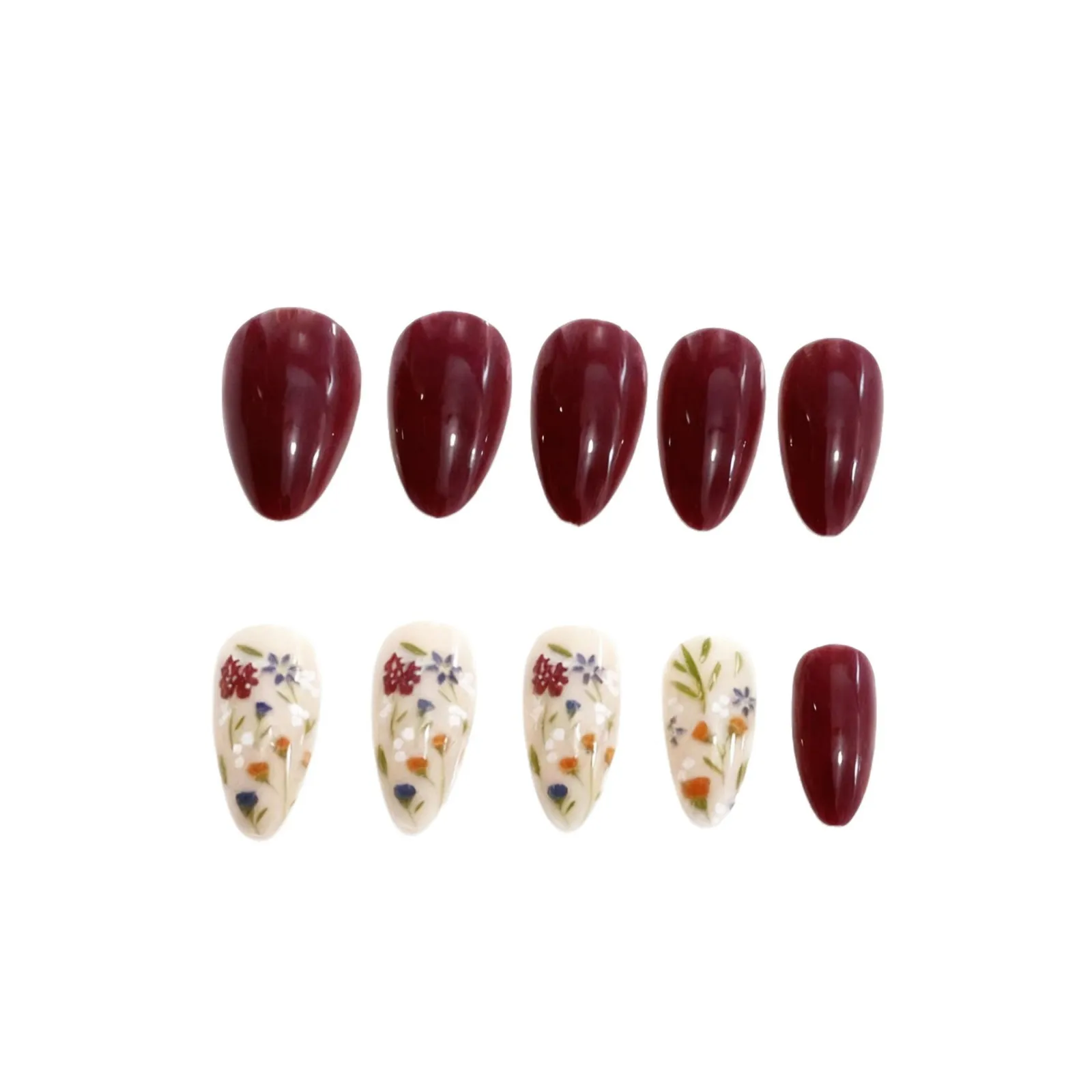 

2026 New Simple Nail Art - Sweet, Cute, Fresh Floral Pattern, Long Almond Design with Wearable Nail Tips
