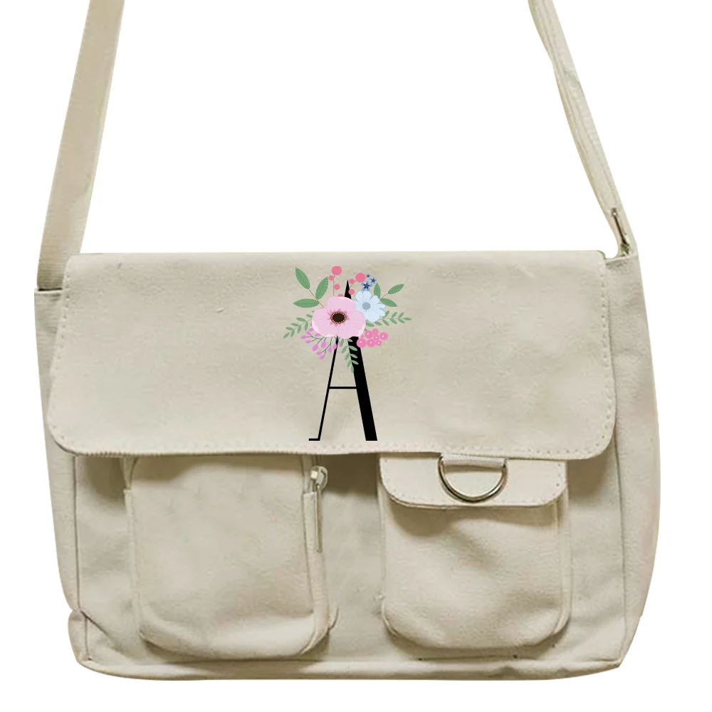 Leinwand Umhängetasche frauen Lässige Satchel Handtasche Schulter Große Kapazität Tote Tasche Blume und Schwarz Muster Einkaufstaschen