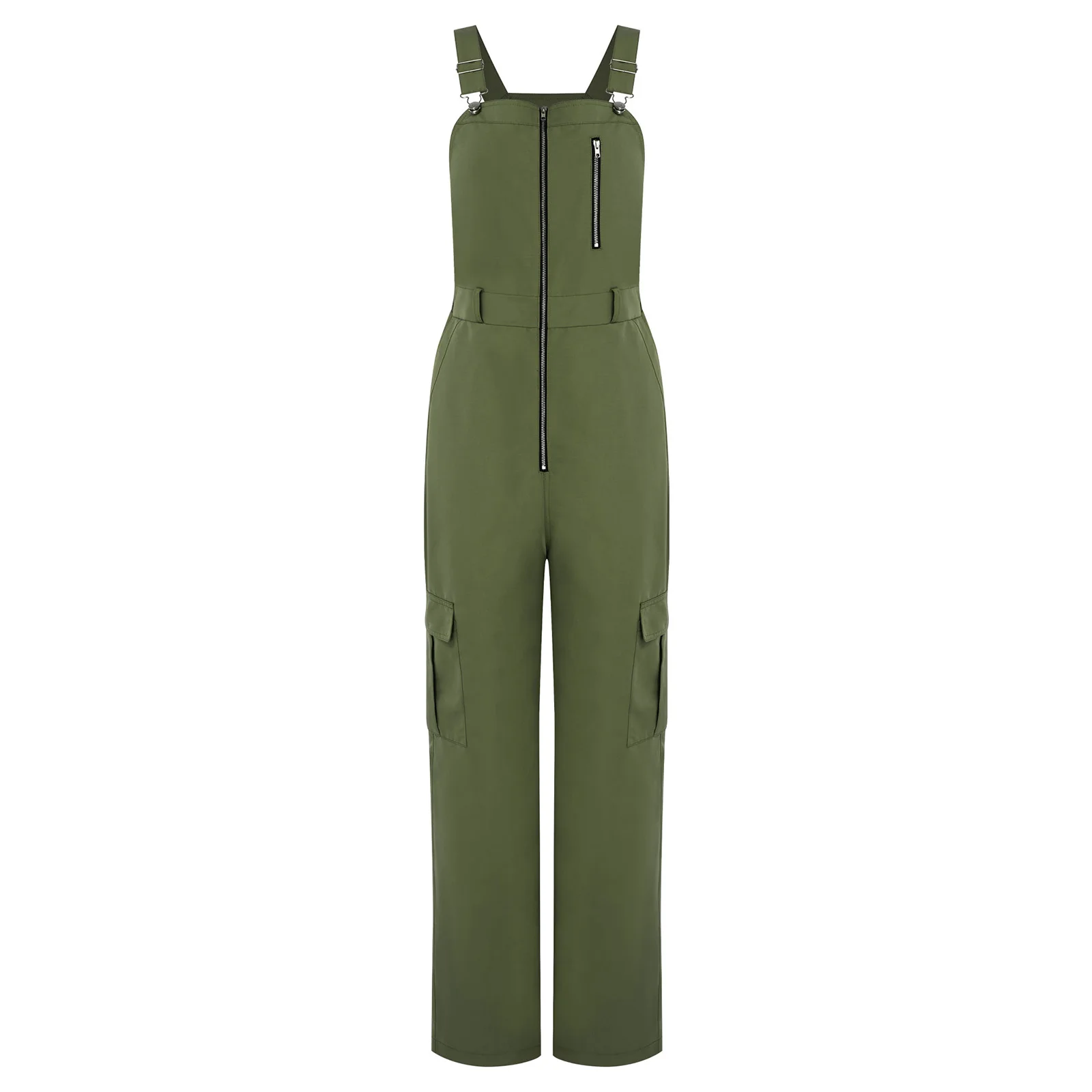 

Women Versatile Bib Overalls Adjustable Strap Front Zipper Multi-pocket Wide Leg Cargo Romper Jumpsuit for Daily Casual Vacation