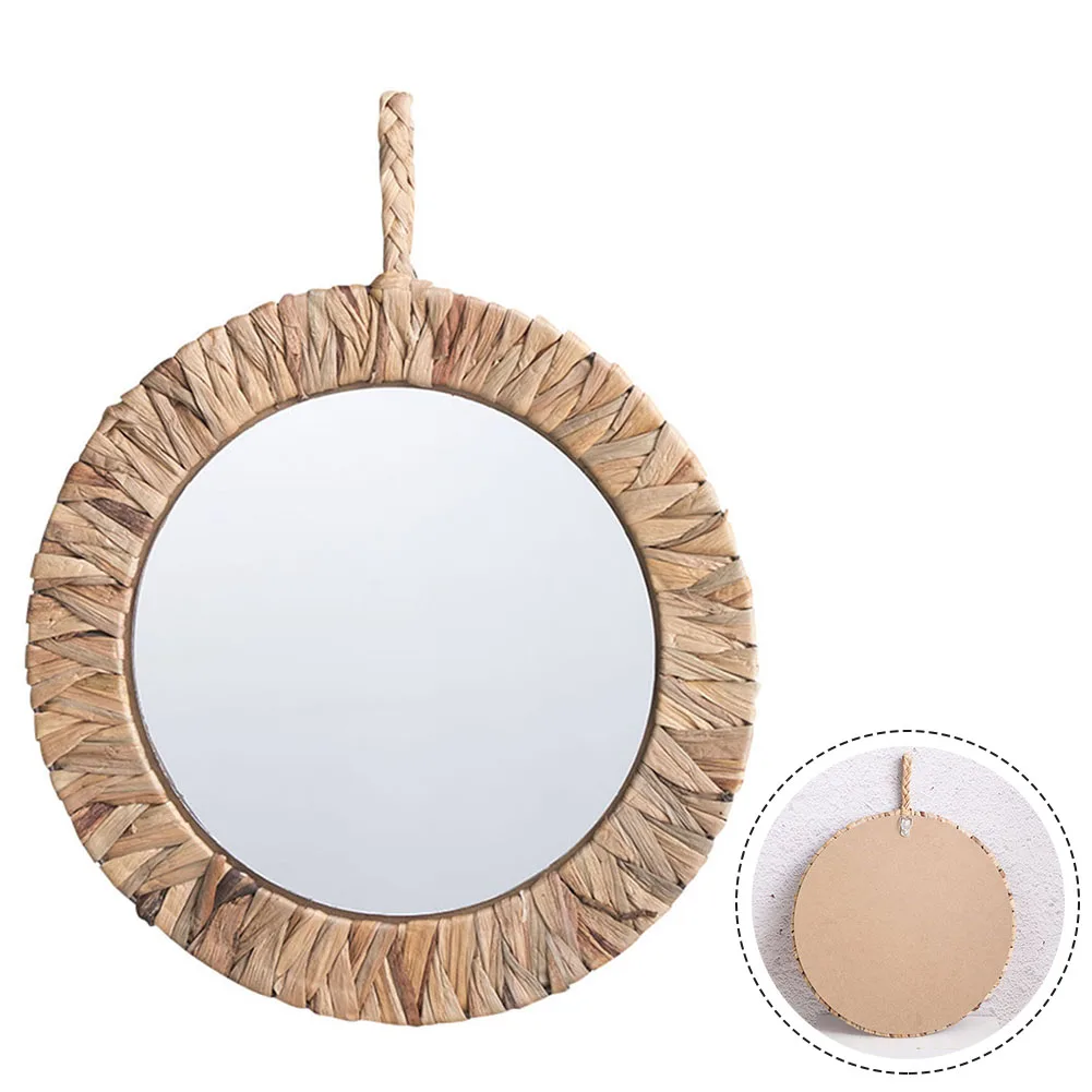 Pastoral Rattan Wall Hanging Decorative Mirror Retro Homestay Hand-woven Dressing Mirror Bedroom Round Looking Glass Wall Decor