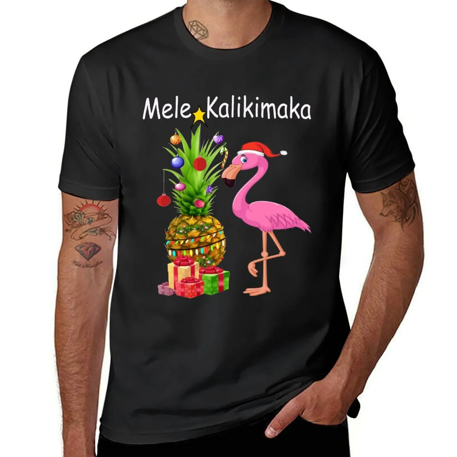 

Mele Kalikimaka Flamingo Decorate Pineapple Christmas Hawaiian Hawaii T-Shirt kawaii clothes graphics funny t shirts for men