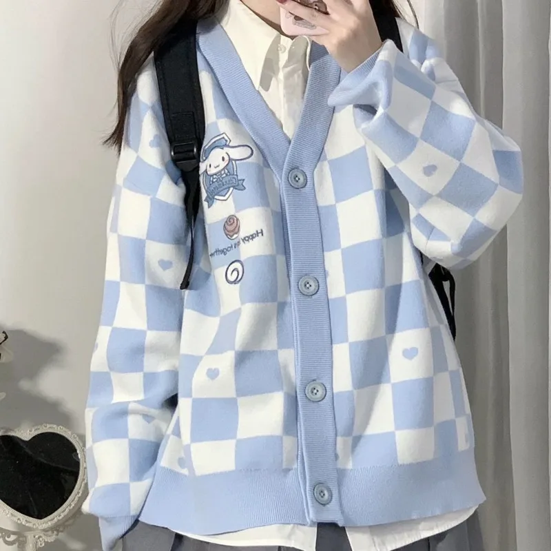 Sanrio-cárdigan Y2k Cinnamoroll Kawaii para mujer, suéter de moda coreana Kuromi Melody, estilo Preppy, Top de punto largo, ropa 2023