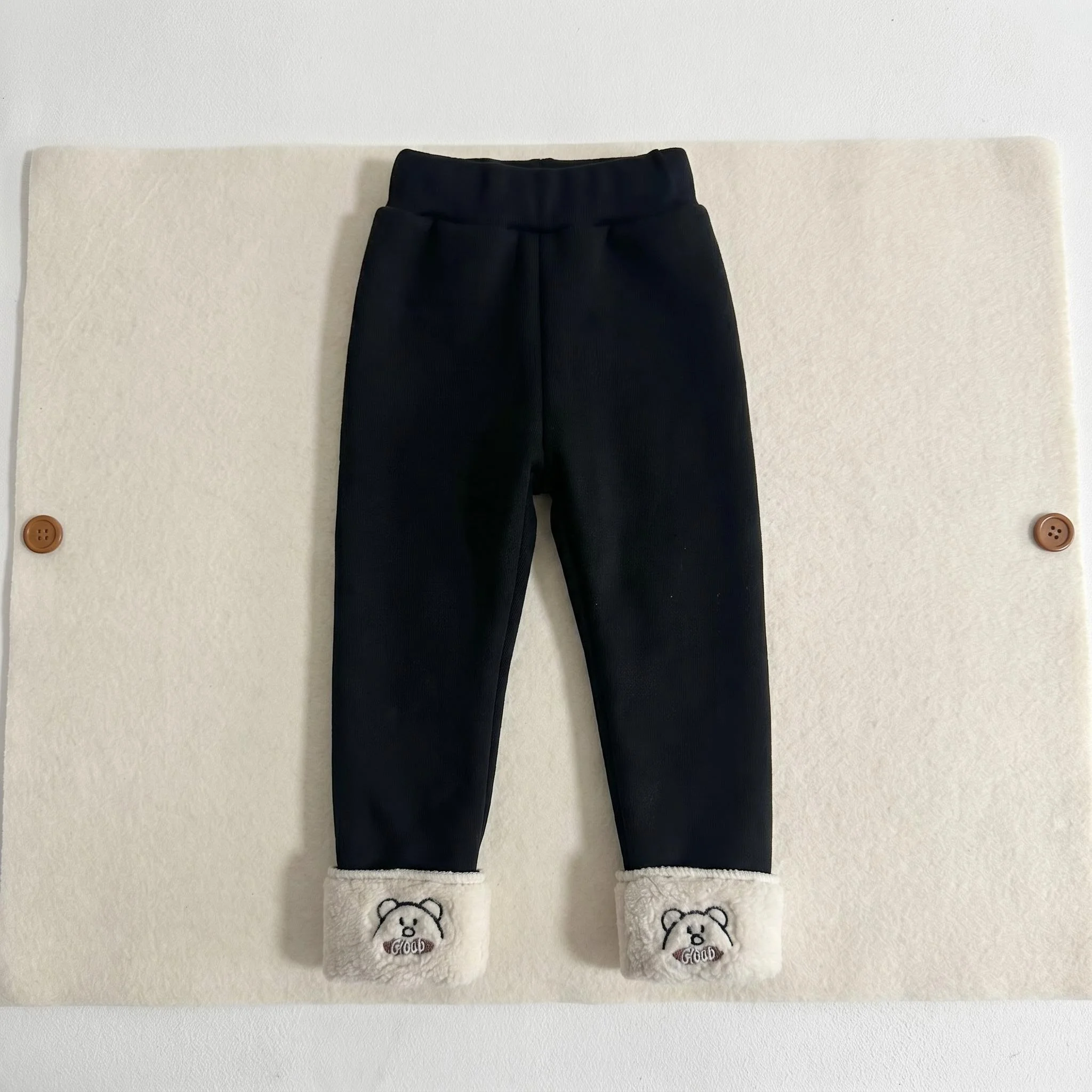 Winter 2-7Y Kids Warm Leggings Thickened For Warmth Bear Embroidery Girls Children Trousers Tight Casual Daily